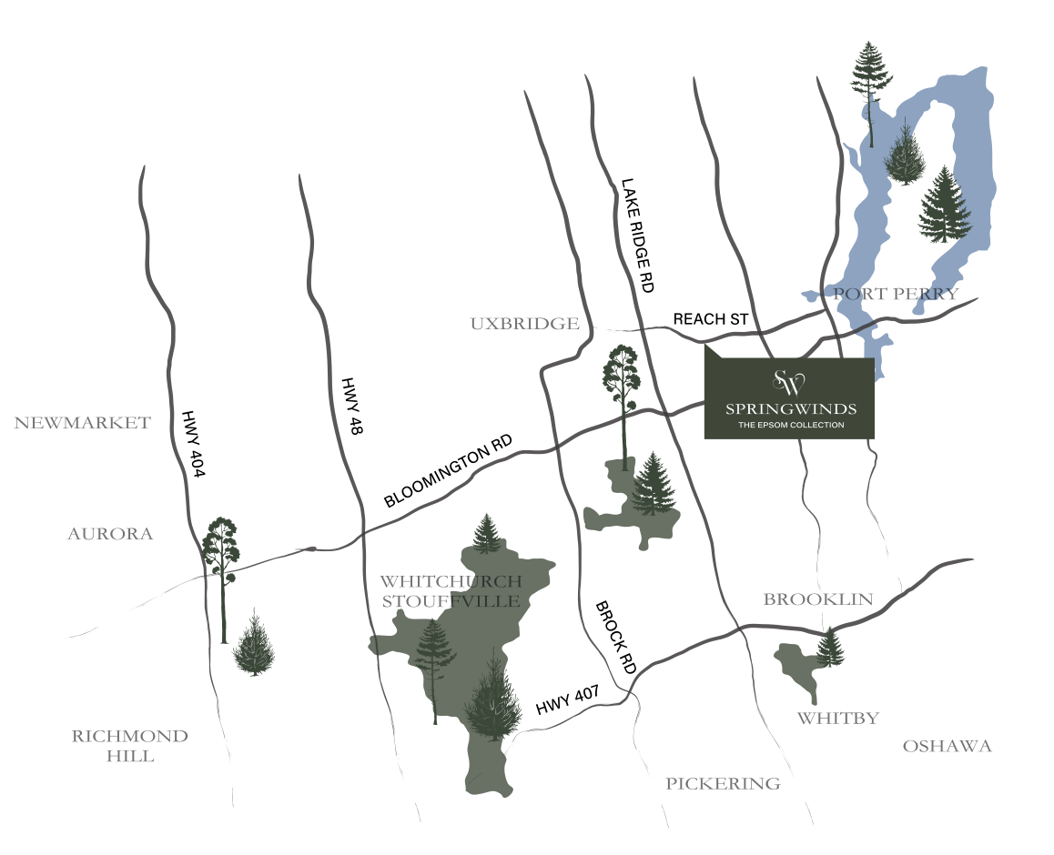 Map of Epsom between Uxbridge and Port Perry, north of the GTA